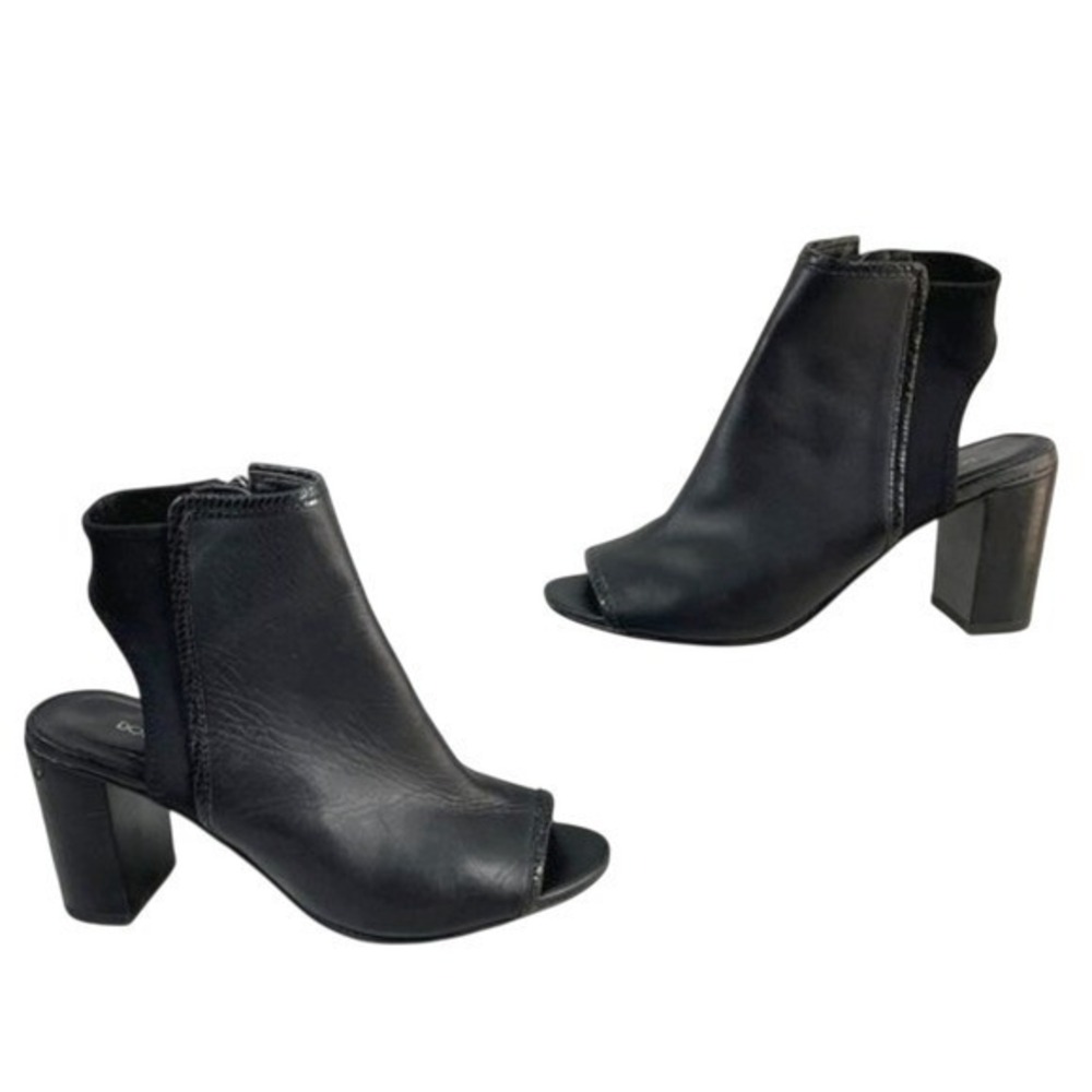 DONALD J. PLINER Inka Black Leather‎ Peep Toe Zipper Ankle Booties Heels Size 8M